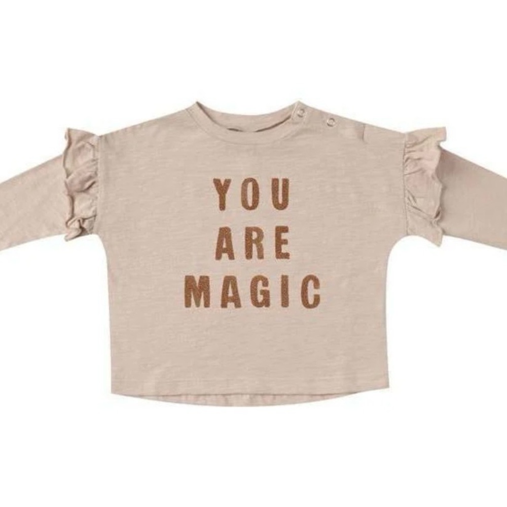 Rylee + Cru You Are Magic Ruffle Long Sleeve Beige Cotton Tee Girls 6-7